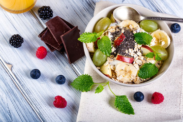Bowl of fresh fruit. Bblackberries; raspberries; blueberries.