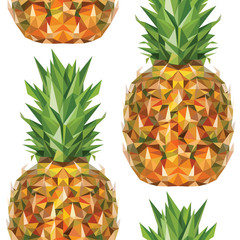 Seamless pattern with image of a Pineapple in low poly art style. Vector illustration.