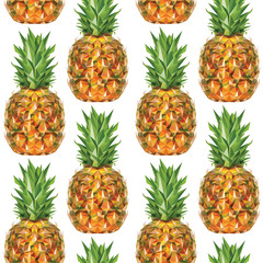 Seamless pattern with image of a Pineapple in low poly art style on white background. Vector illustration.