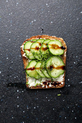 vegetarian toast with cucumber and dill