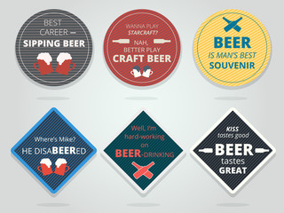 Set of colored round and square ready beer coasters and mats