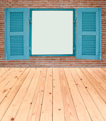 wood window with wood floor