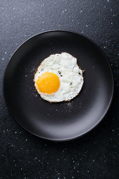 fried egg on black plate