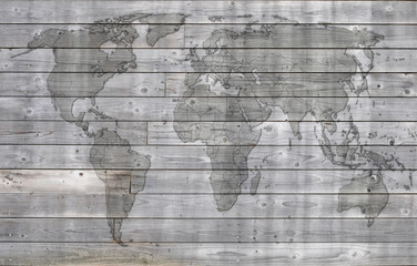 Weltkarte auf rustikalem hölzernem Hintergrund