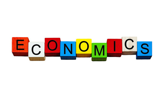 Economics - sign for the economy and economics subject teaching.