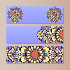 set vector horizontal banners with colorful mandala. Islam, Arabic, Indian, ottoman motifs. Oriental colorf mandalas.