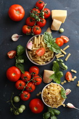 raw pasta and tomatoes