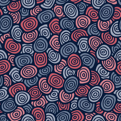 Abstract doodle seamless pattern. Simple retro blue and red background. Vector illustration.