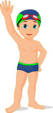 Boy In Swimming Suit Waving