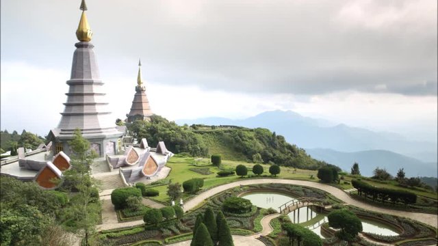 Time lapse of landscape of two pagoda (noppha methanidon-noppha phon phum siri stupa) in an Inthanon mountain, chiang mai, Thailand