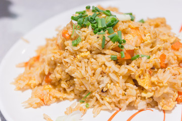 Homemade Chinese fried rice with vegetables, chicken and fried e