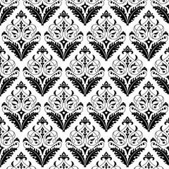 Damask seamless white and black pattern.
