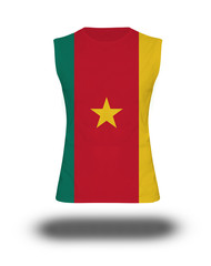 athletic sleeveless shirt with Cameroon flag on white background and shadow