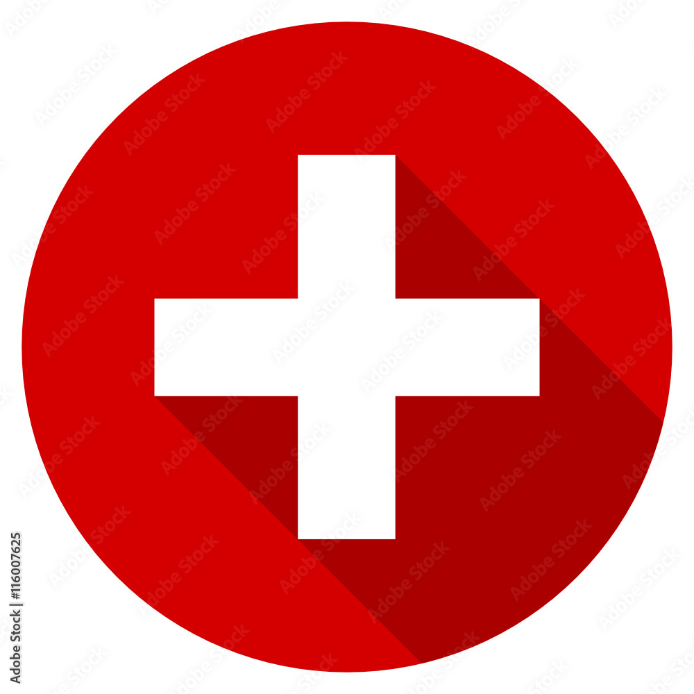 Poster flat design red round plus vector icon