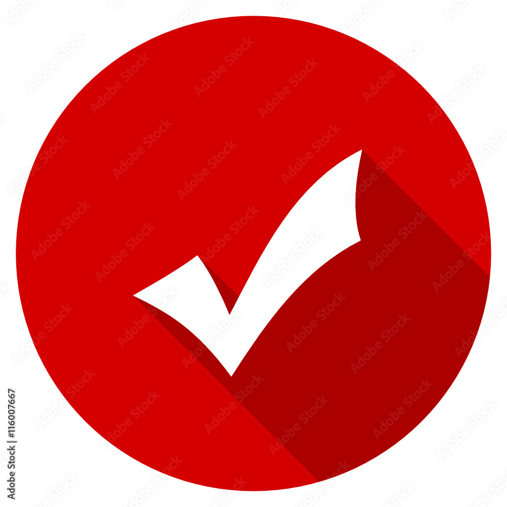 Poster red round flat check vector icon