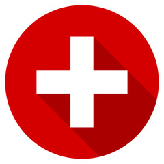 Flat design red round plus vector icon