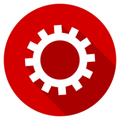 Red round flat gear vector icon