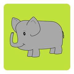 Funny standing cartoon gray elephant. Vector illustration.