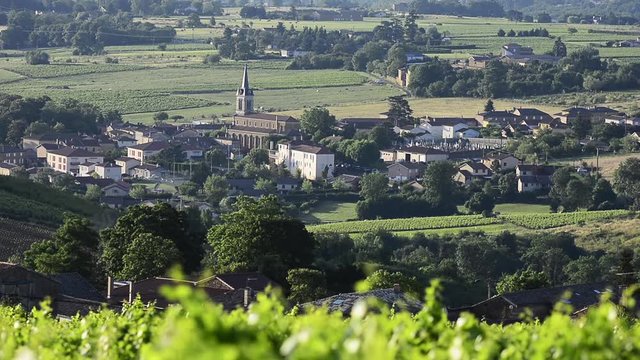 Landscape and village of Beaujolais after sunrise, Burgundy