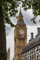 Fototapeta na wymiar Elizabeth Tower, Big Ben and A Union Jack Flag