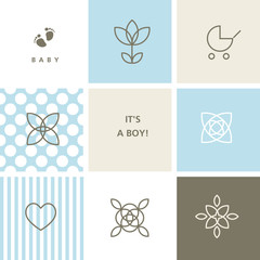 Baby shower design elements for baby shower cards, baby arrival