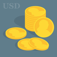 USD coins. Vector illustration. Currency unit