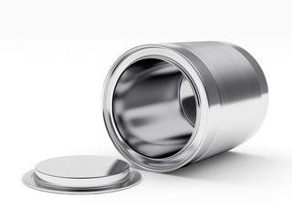Empty metal can with the lid open isolated on white background. 