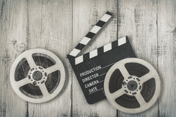 Clapperboards and two reels of film