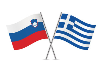 Slovenian and Greek flags. Vector illustration.