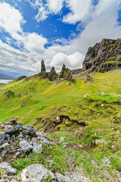 Green Slopes of Old Man of Storr on the Isle of Skye in Scotland