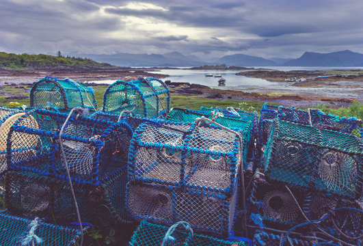 Crab and Lobster Creels on Scottish Coast of the Isle of Skye