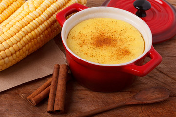 Brazilian sweet custard-like dessert curau de milho mousse of co