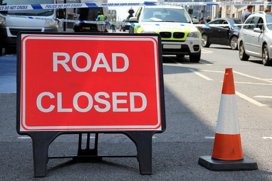 Road Closed sign on a street in London, United Kingdom