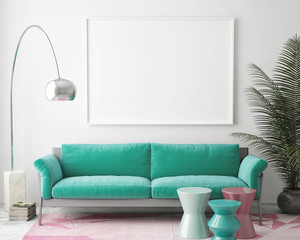 mock up blank poster on the wall of vintage living room, 3D rendering, 3D illustration