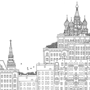 Moscow, Russia - hand drawn black and white illustration with space for text