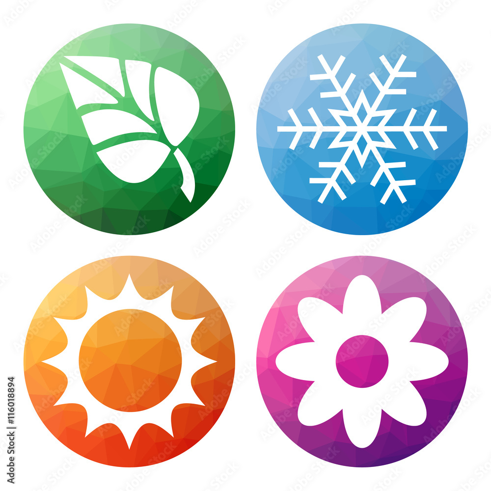Poster set of 4 isolated modern low polygonal buttons - icons - for 4