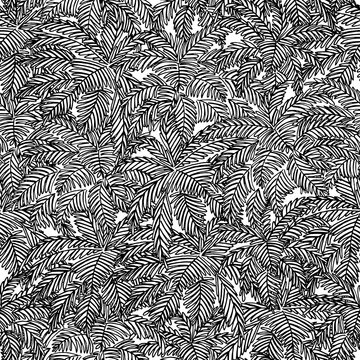Seamless pattern of hand drawn palm tree leaves