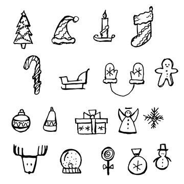Christmas icons set. Holiday objects collection. Vector illustration
