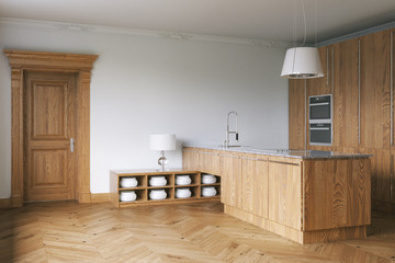 Wooden luxury kitchen cabinet. 