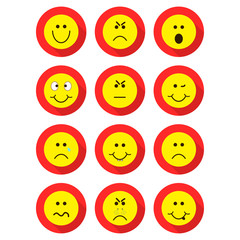 Set of Emoticons. Set of Emoji. Isolated vector illustration on white background. Emoji longshadow icons.