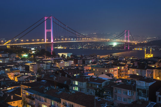 Bosporus Bridge at night Istanbul / Turkey