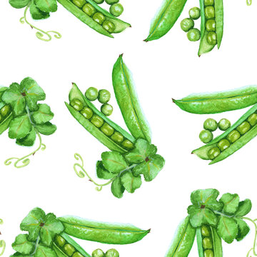 background pea pod. seamless pattern. watercolor illustration.