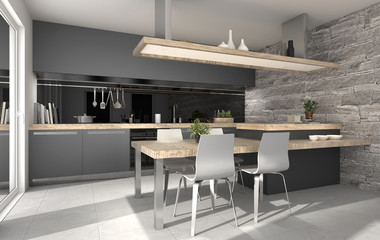 moderne Einbauküche mit Essbereich