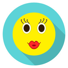 Emoticon kiss face. Kiss emoji. Isolated vector illustration on white background. Emoji longshadow icon.