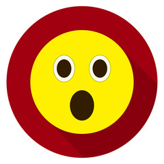 Emoticon surprised face. Surprised emoji. Isolated vector illustration on white background. Emoji longshadow icon.
