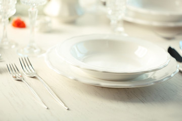 Served table in restaurant, closeup