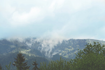 View of foggy mountains