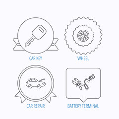 Car key, wheel and repair service icons.