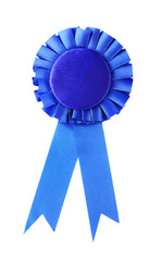 Blue prize ribbon, isolated on white