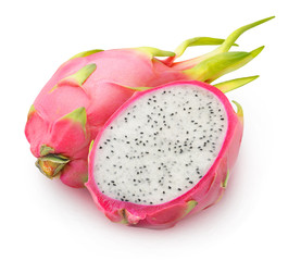 Cut dragon fruits isolated on white background with clipping path